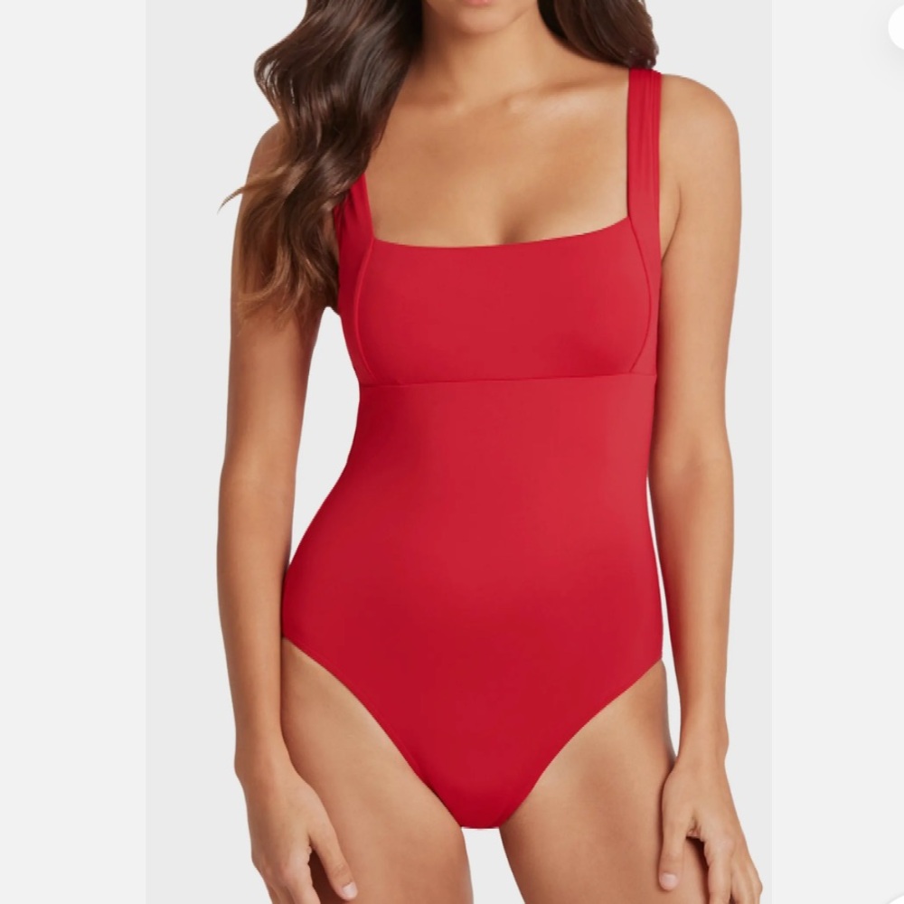 Sea Level Square Neck One Piece Bathing Suit Red